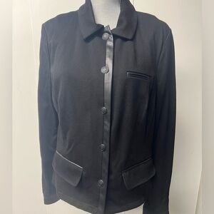Cabi brand black Ponte knit button front jacket.